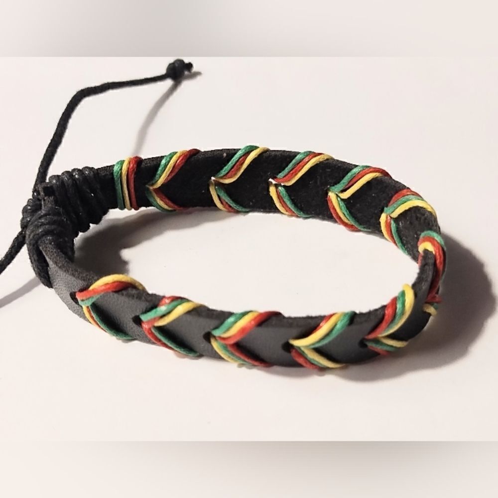Men's bracelet‎ leather braided rainbow new d57